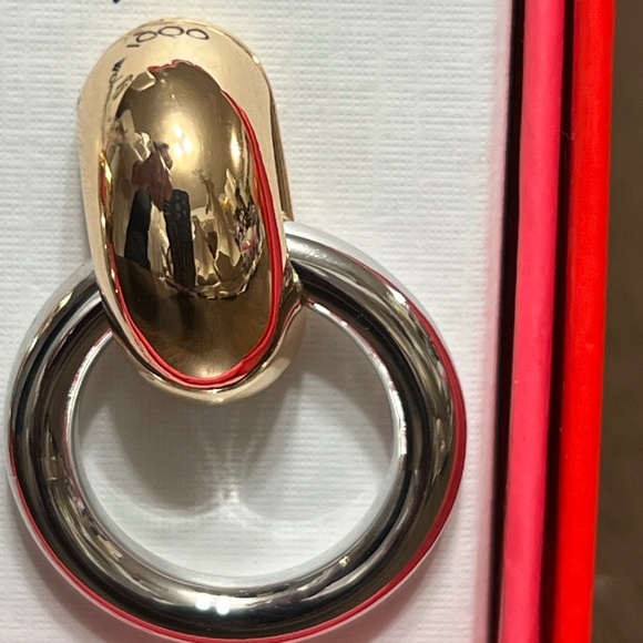 House Of Harlow 1960 Two Tone Gold Silver Tone Puffy Door Knocker Earrings - Picture 6 of 7